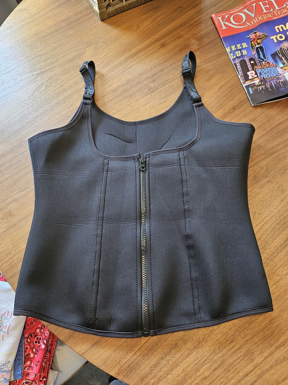 2XL Waist Trainer Corset Shaper Tank Top Adjustable Floral Jacquard Straps Black